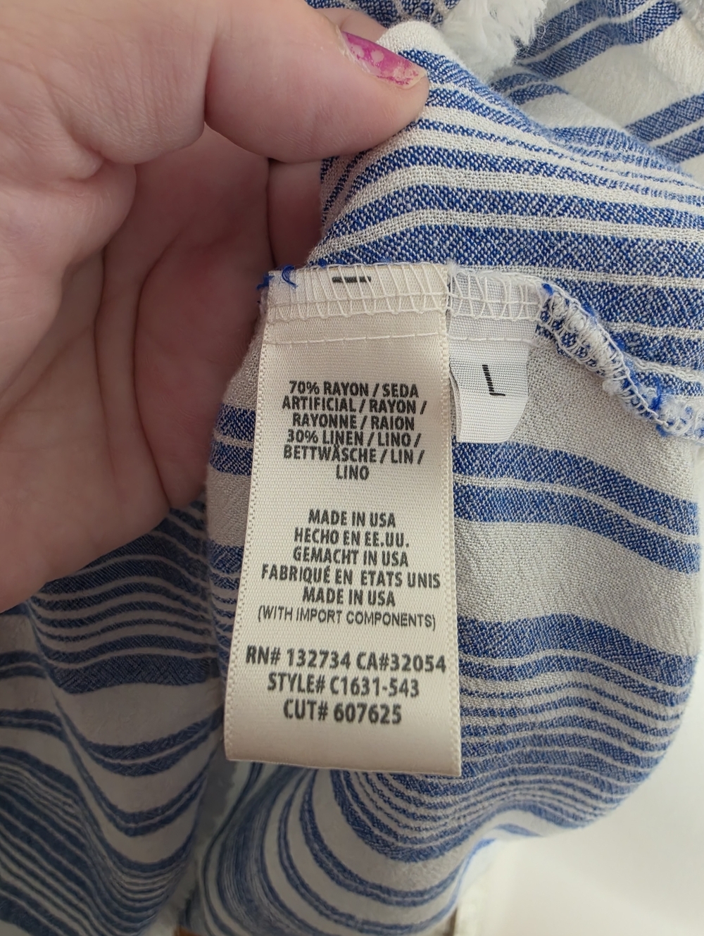 Cloth & Stone Women's Large Linen Blend Fringe Sleeveless Blue White Stripe Top - Picture 3 of 5